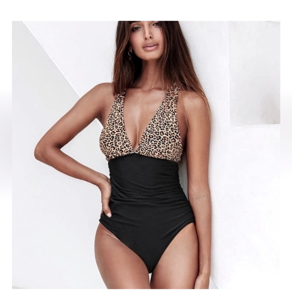 Cupshe Leopard and Black One Piece Swimsuit